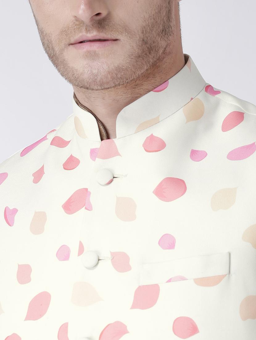 beige solid kurta pyjama set with printed nehru jacket - 17585945 - Zoom Image - 4