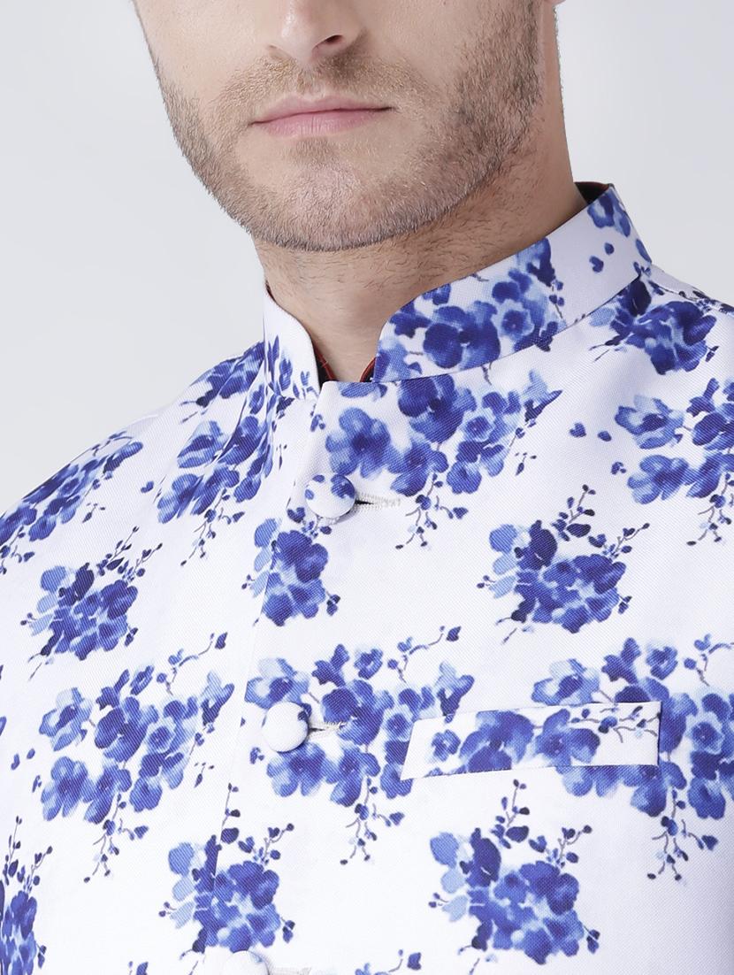 navy blue solid kurta pyjama set with printed nehru jacket - 17585948 - Zoom Image - 4