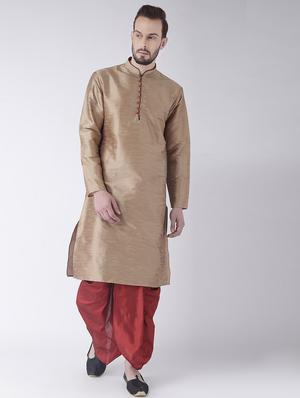 beige solid dhoti kurta set with printed bandhgala jacket - 17585958 - Standard Image - 4