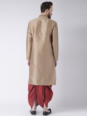 beige solid dhoti kurta set with printed bandhgala jacket - 17585958 - Standard Image - 5
