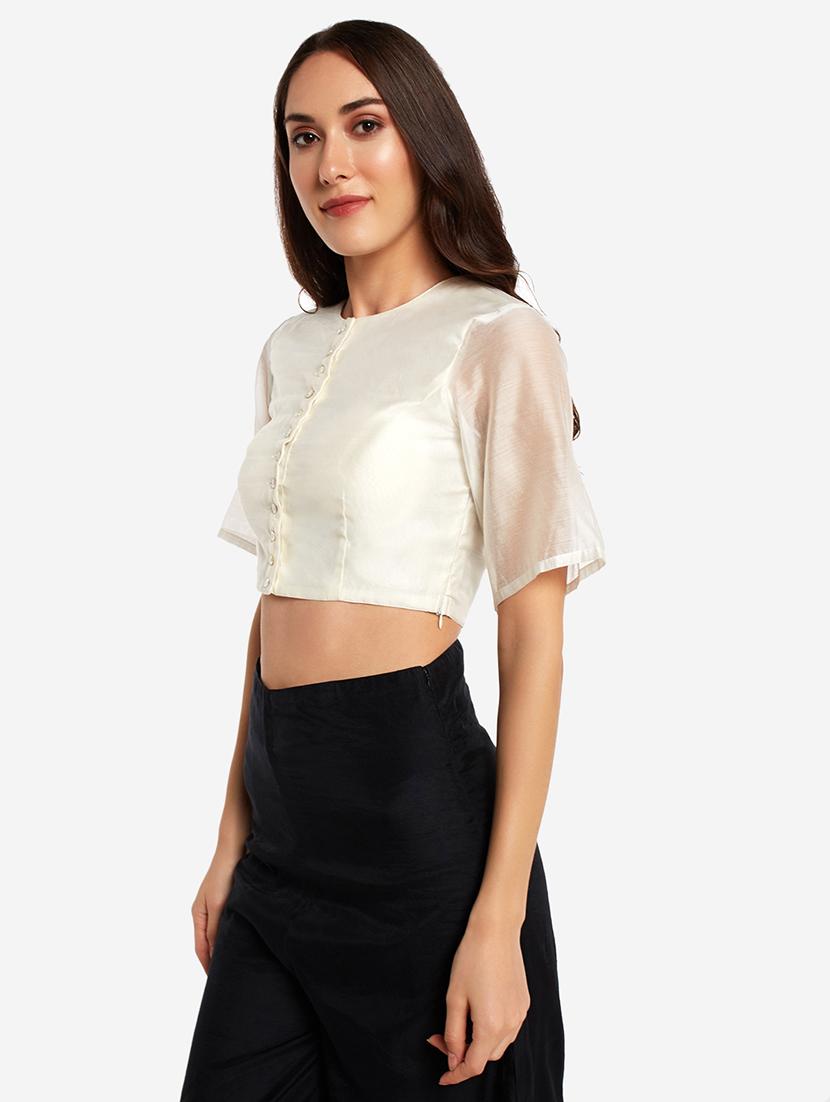 white art silk solid blouse - 17585991 - Zoom Image - 2