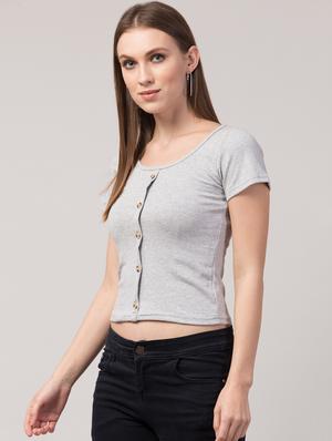 grey cotton lycra regular top - 17586302 - Standard Image - 2