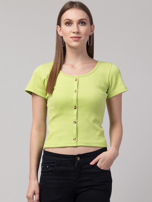 green cotton lycra regular top - 17586303 - Standard Image - 1