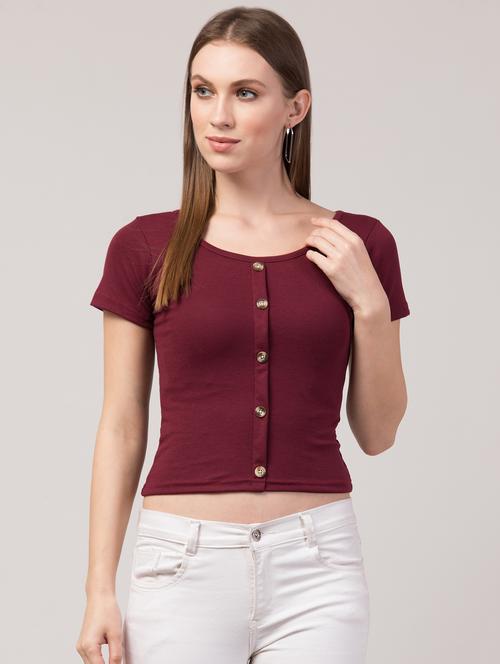 maroon cotton lycra regular top - 17586304 - Standard Image - 1
