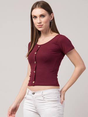 maroon cotton lycra regular top - 17586304 - Standard Image - 2
