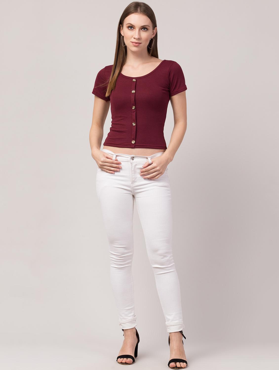 maroon cotton lycra regular top - 17586304 - Zoom Image - 4