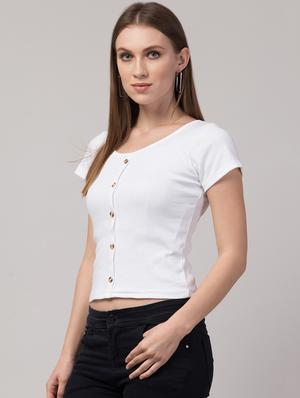 white cotton lycra regular top - 17586307 - Standard Image - 2