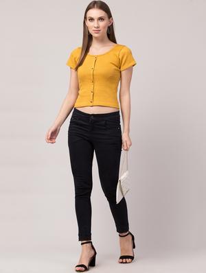 yellow cotton lycra regular top - 17586308 - Standard Image - 4