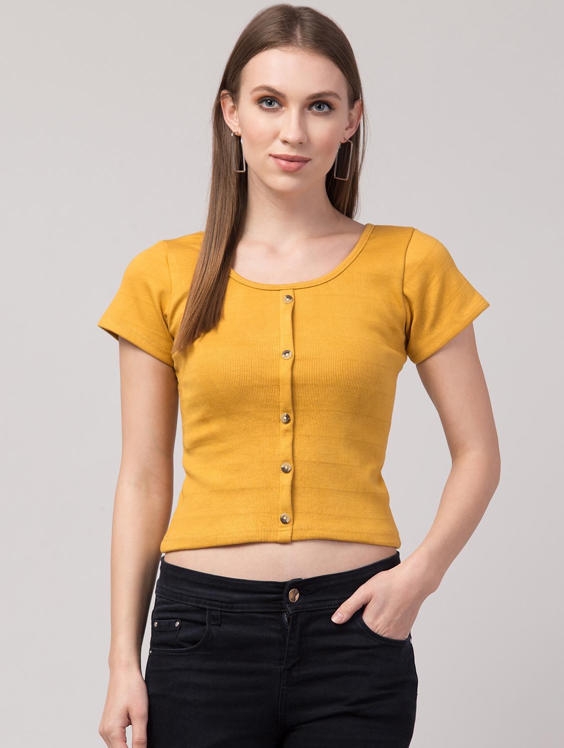 yellow cotton lycra regular top - 17586308 - Zoom Image - 1
