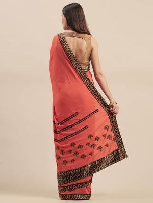 bordered embroidered saree with blouse - 17586465 - Standard Image - 2