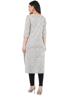 turquoise printed straight kurta - 17586557 - Standard Image - 3