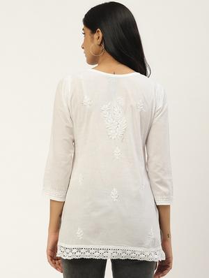 ada hand-embroidered white chikankari kurti with muquish work - 17586617 - Standard Image - 3