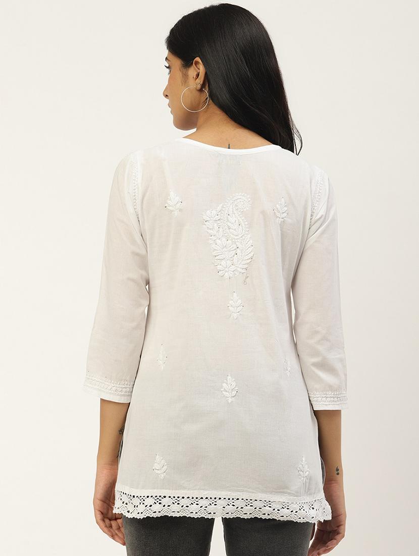 ada hand-embroidered white chikankari kurti with muquish work - 17586617 - Zoom Image - 3