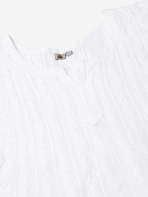 tonal embroidered chikankari cotton a-line kurti - 17586618 - Zoom Image - 5