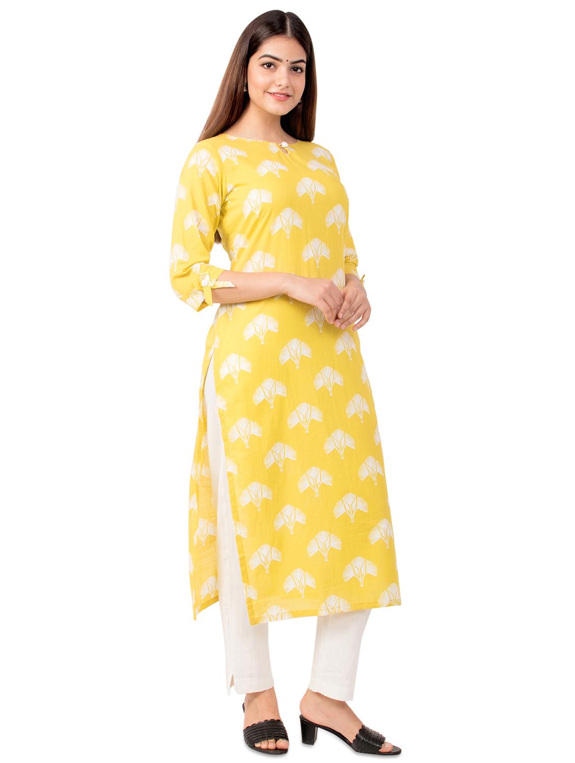 mustard printed straight kurta - 17586885 - Zoom Image - 2