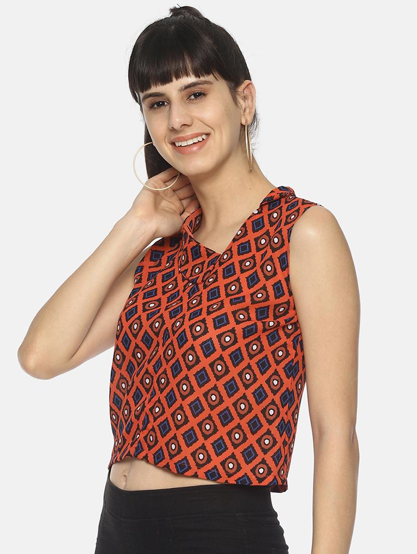 red printed crop top - 17587204 - Zoom Image - 2