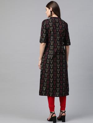 blue printed a-line kurta - 17587396 - Standard Image - 3
