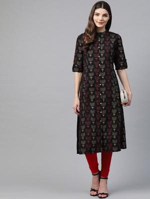 blue printed a-line kurta - 17587396 - Standard Image - 4
