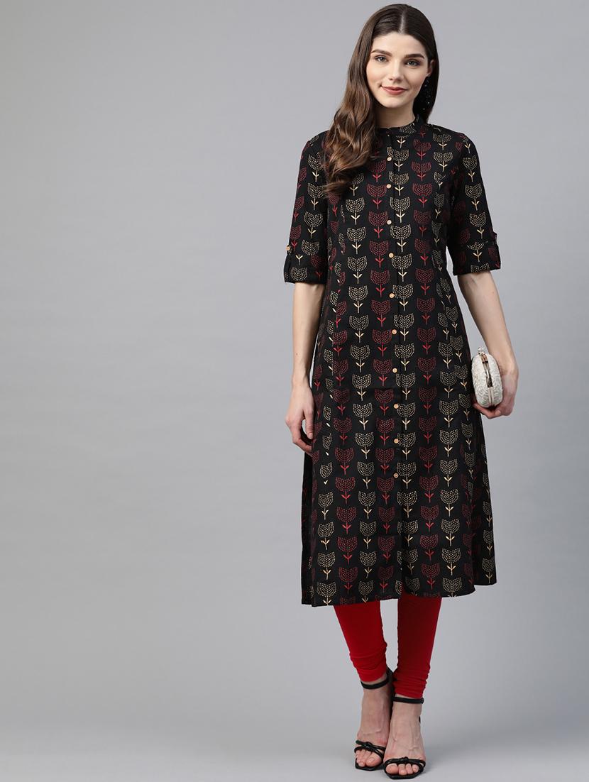 blue printed a-line kurta - 17587396 - Zoom Image - 4