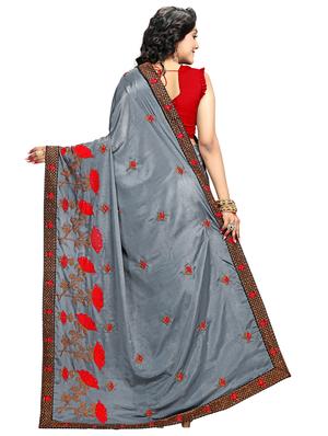 lace bordered embroidered saree with blouse - 17587433 - Standard Image - 2