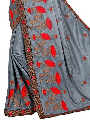 lace bordered embroidered saree with blouse - 17587433 - Standard Image - 3
