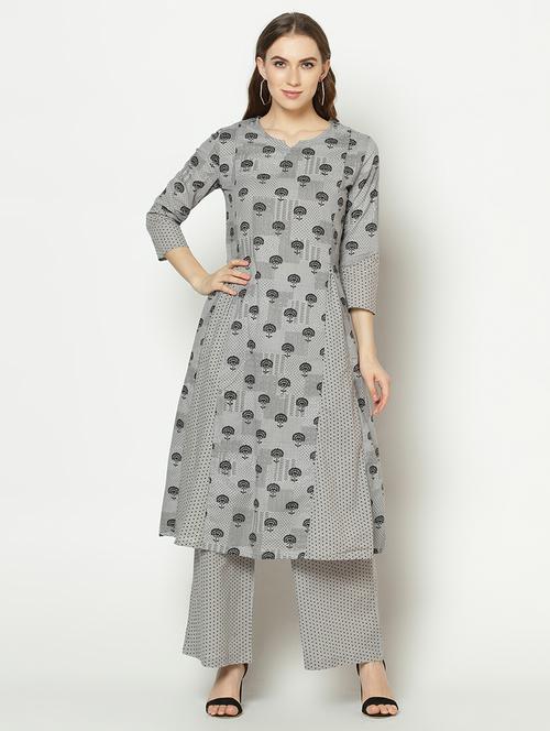 grey cotton kurta palazzo set - 17588126 - Standard Image - 1