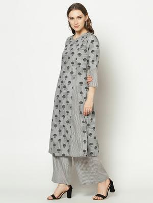 grey cotton kurta palazzo set - 17588126 - Standard Image - 2