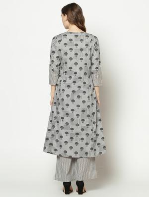 grey cotton kurta palazzo set - 17588126 - Standard Image - 3