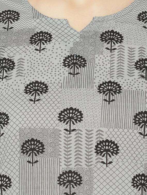 grey cotton kurta palazzo set - 17588126 - Zoom Image - 4