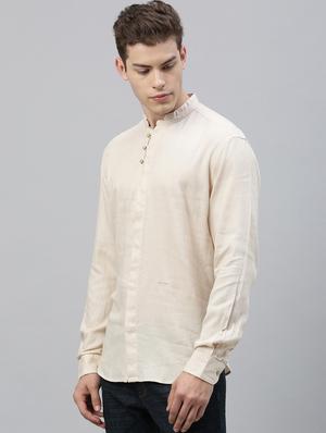 beige solid linen casual shirt - 17588370 - Standard Image - 2