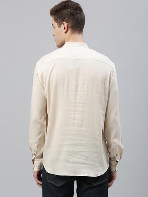 beige solid linen casual shirt - 17588370 - Standard Image - 3