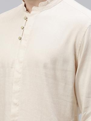 beige solid linen casual shirt - 17588370 - Standard Image - 4