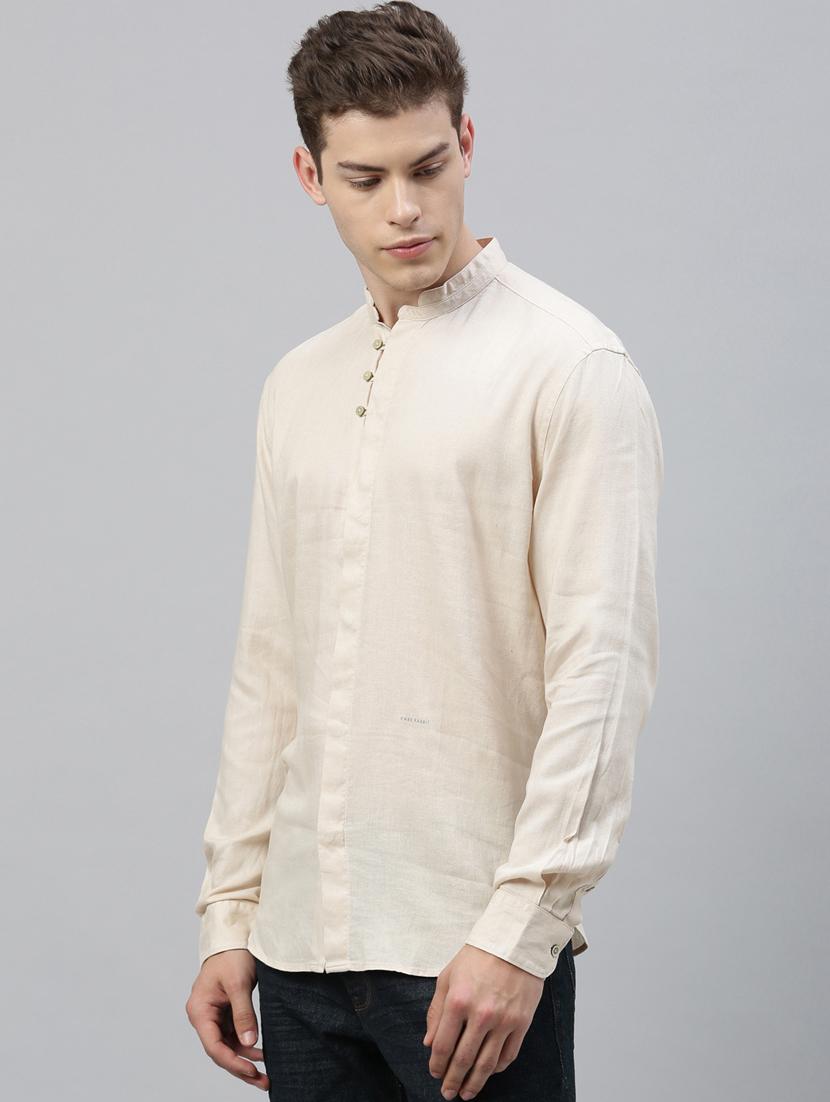 beige solid linen casual shirt - 17588370 - Zoom Image - 2