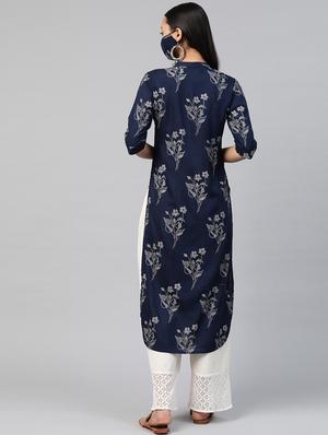 blue printed straight kurta - 17588654 - Standard Image - 4