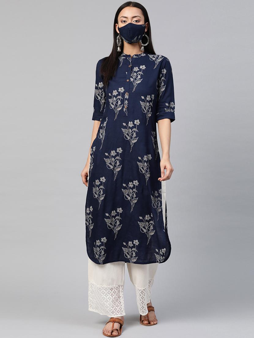 blue printed straight kurta - 17588654 - Zoom Image - 1