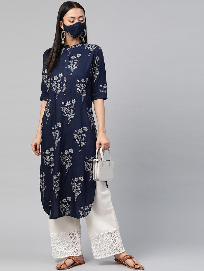 blue printed straight kurta - 17588654 - Zoom Image - 2
