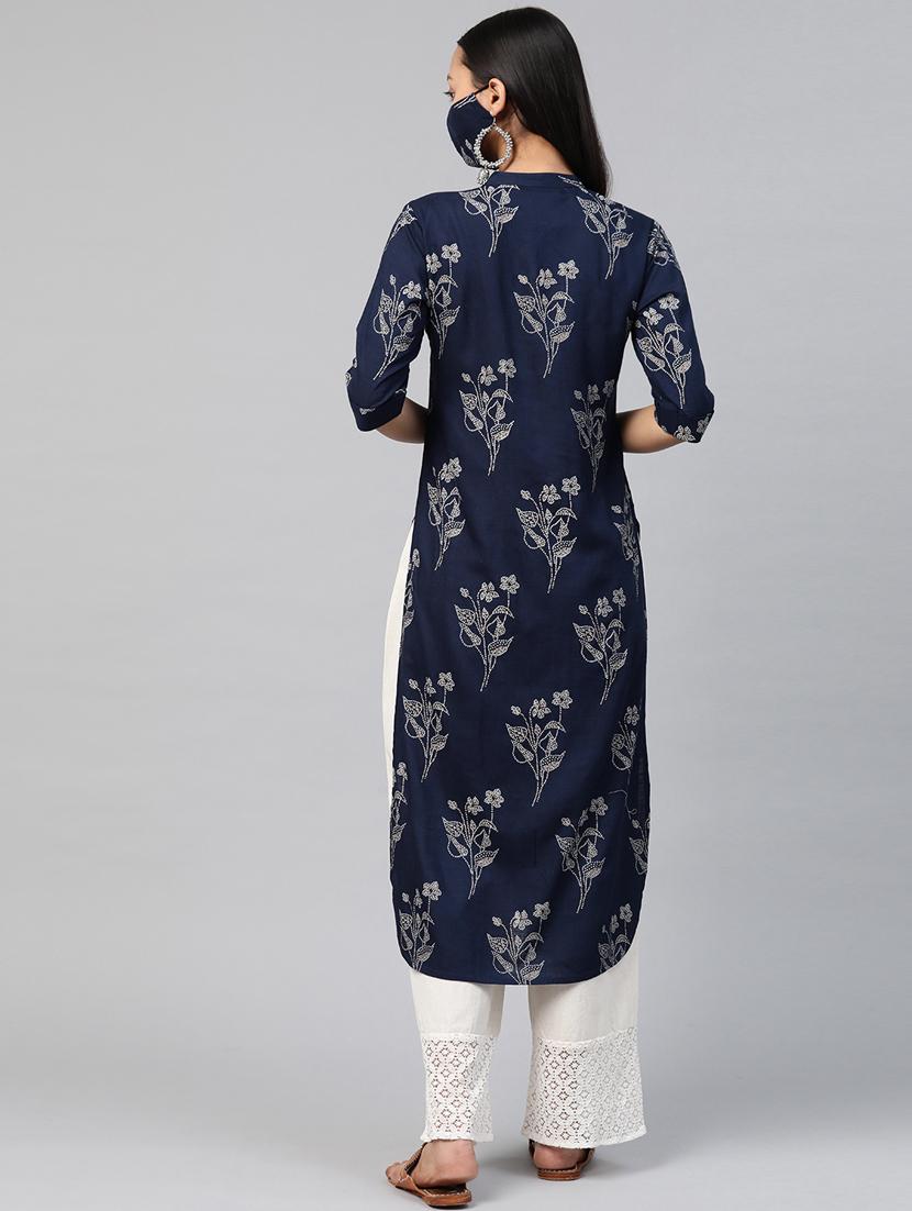 blue printed straight kurta - 17588654 - Zoom Image - 4