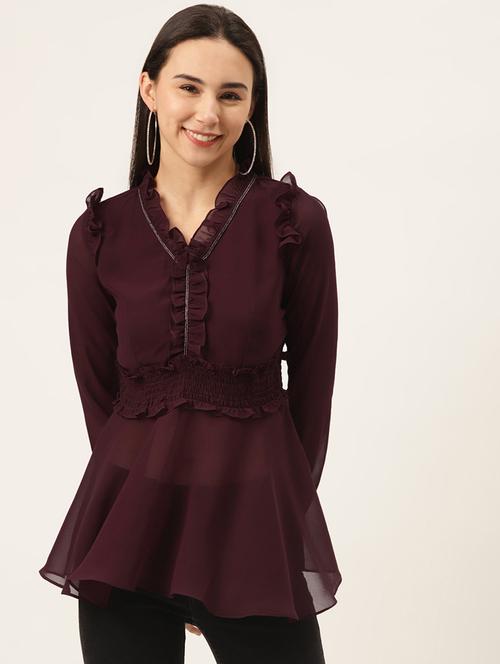 frill detail peplum top - 17589402 - Standard Image - 1