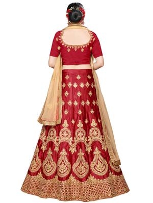 maroon art silk aline lehenga - 17590204 - Standard Image - 3