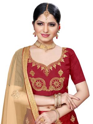 maroon art silk aline lehenga - 17590204 - Standard Image - 4