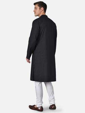 black solid long kurta - 17590254 - Standard Image - 3
