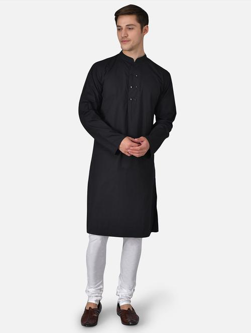 black solid long kurta - 17590257 - Standard Image - 1