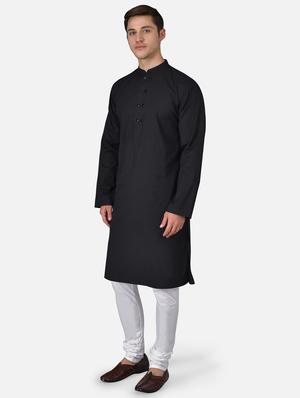 black solid long kurta - 17590257 - Standard Image - 3