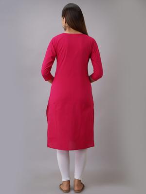 pink solid straight kurta - 17591589 - Standard Image - 3
