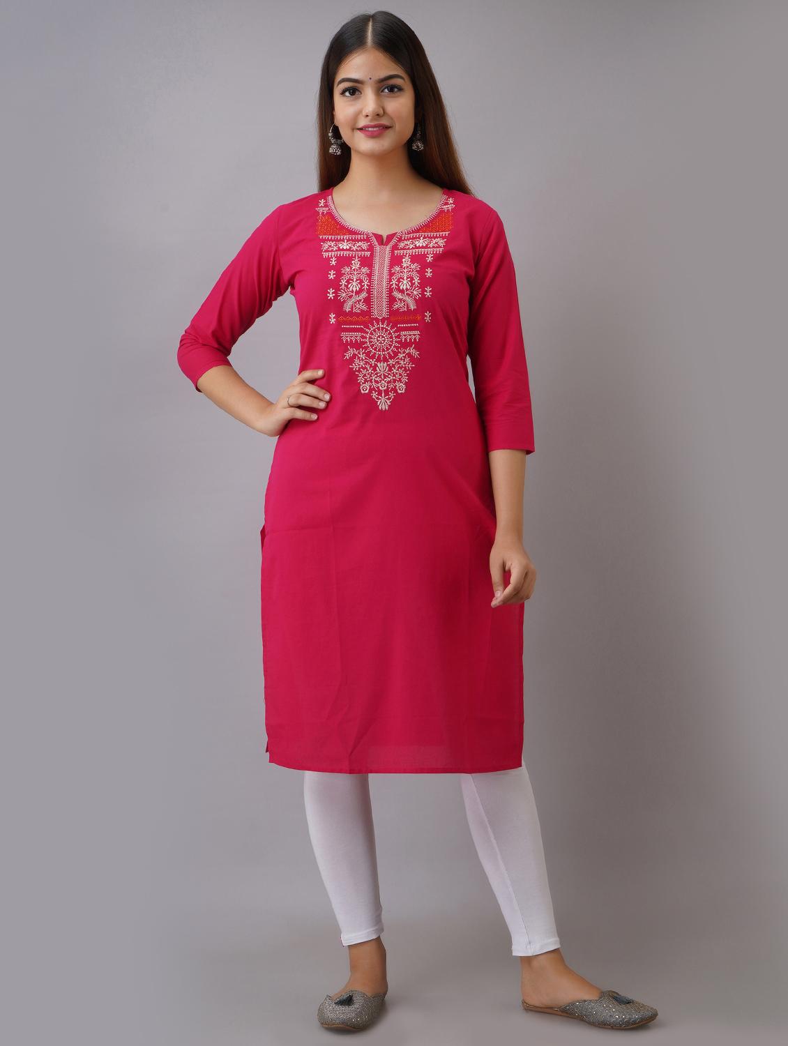 pink solid straight kurta - 17591589 - Zoom Image - 1