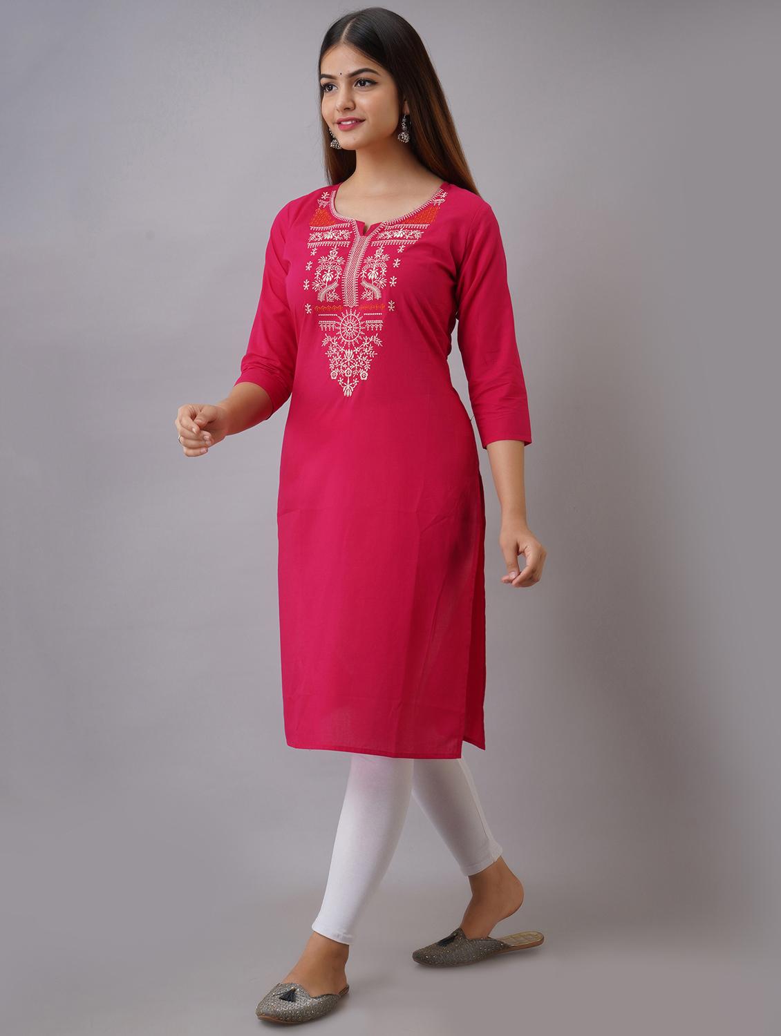 pink solid straight kurta - 17591589 - Zoom Image - 2