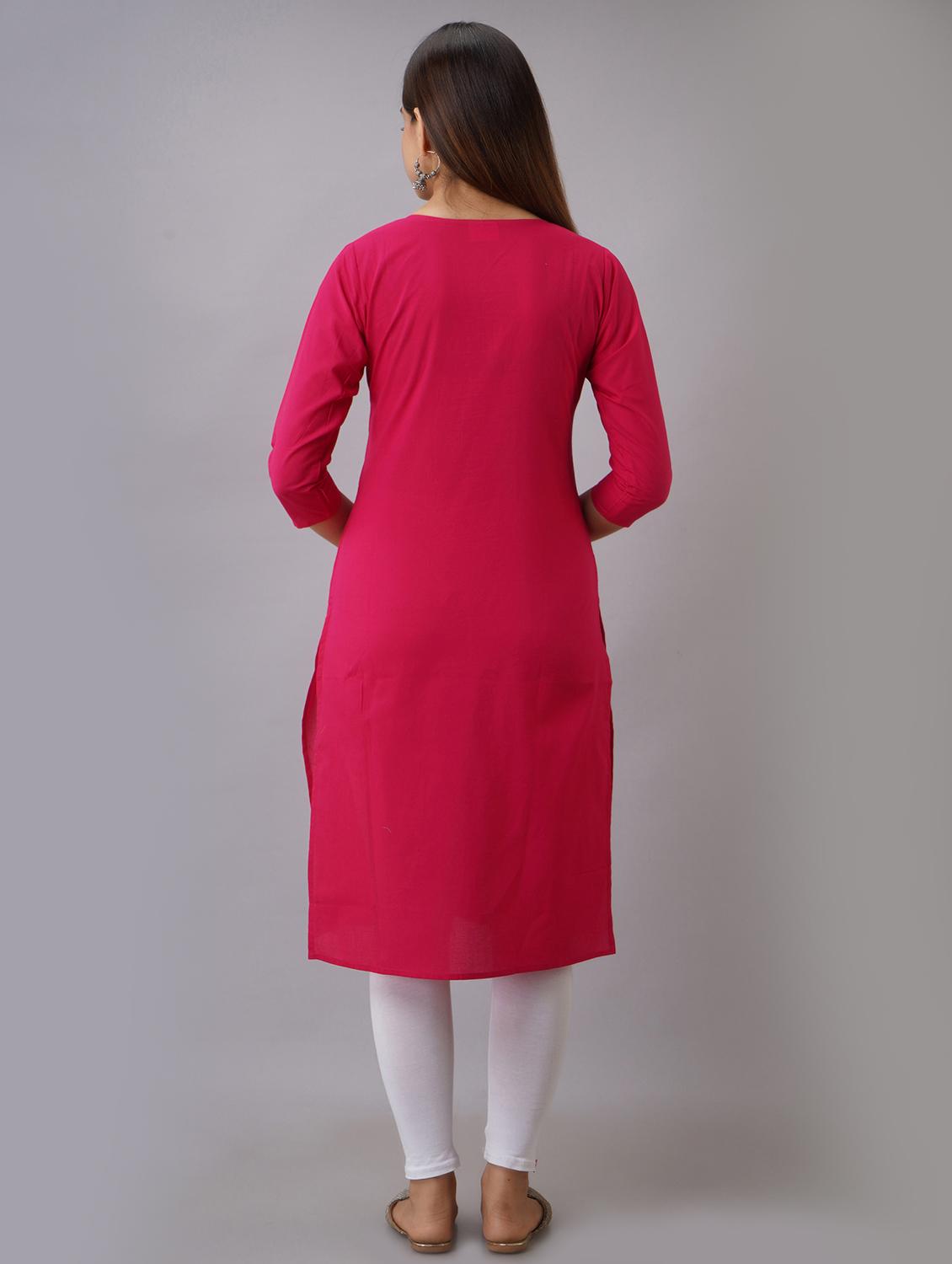 pink solid straight kurta - 17591589 - Zoom Image - 3