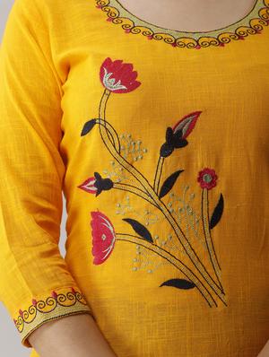 mustard embroidery straight kurta - 17591593 - Standard Image - 5