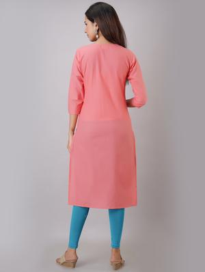peach solid straight kurta - 17591596 - Standard Image - 3
