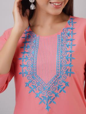 peach solid straight kurta - 17591596 - Standard Image - 4